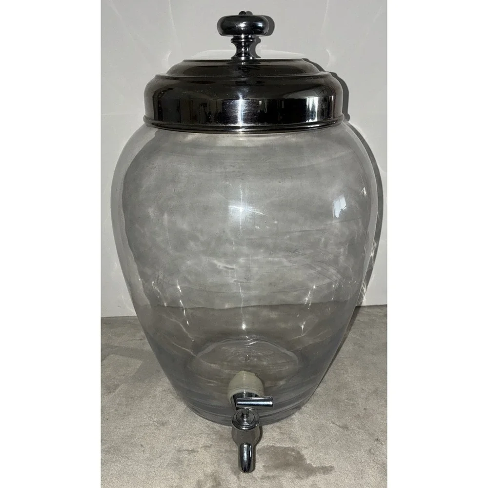 Pottery Barn Glass Drink Dispenser Metal Lid 2 Gallon Tabletop Bar Party